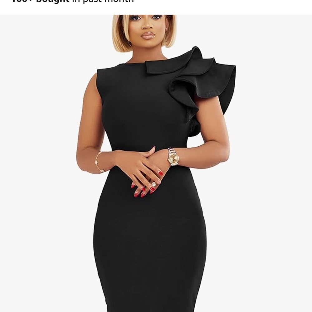 VASAUGE Women's Elegant Formal Bodycon Ruffle Sleeveless Midi Cocktail Dress